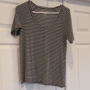 Black and White Striped V-Neck Top